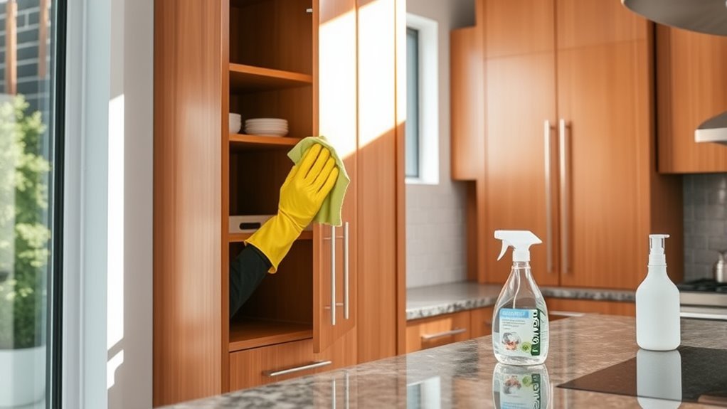 clean kitchen cabinets thoroughly
