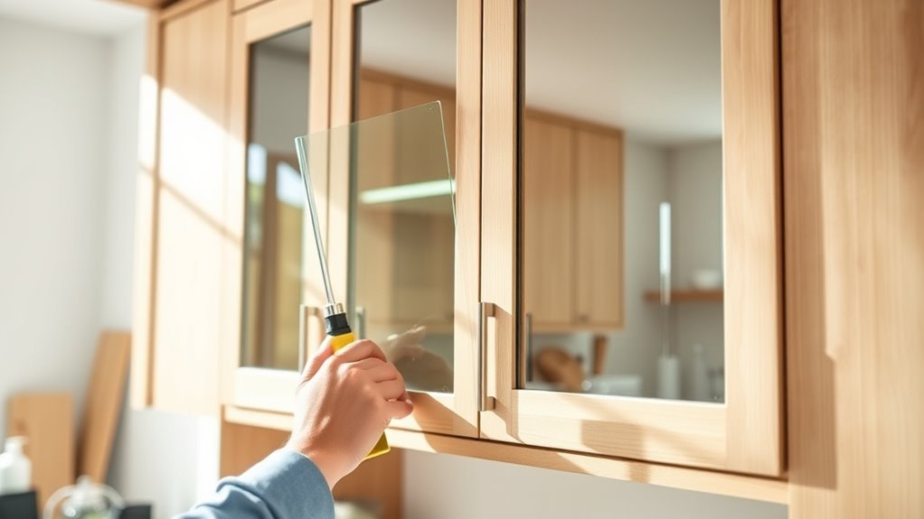 install glass in cabinets